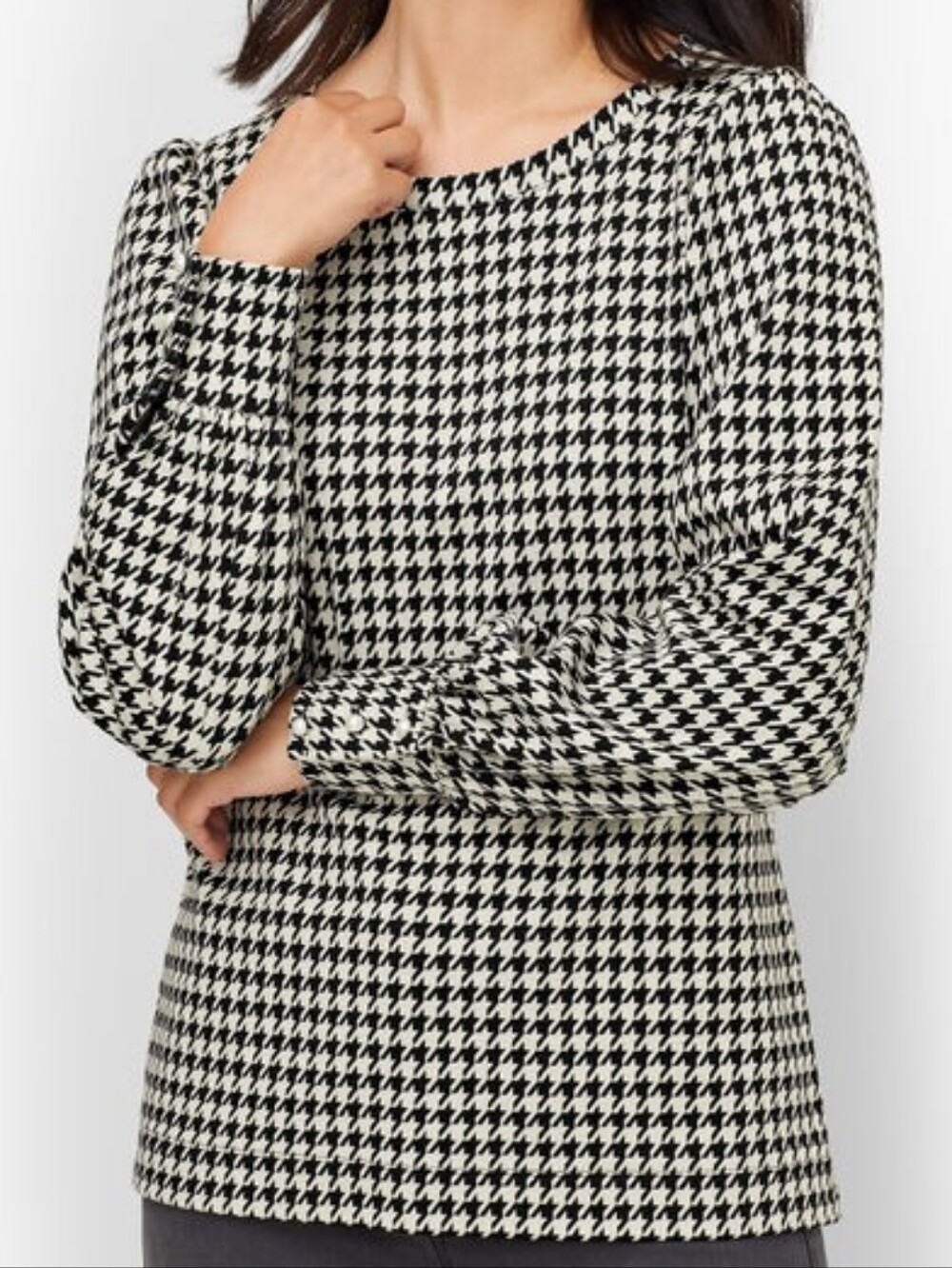 TALBOTS HOUNDSTOOTH WOVEN BLOUSE